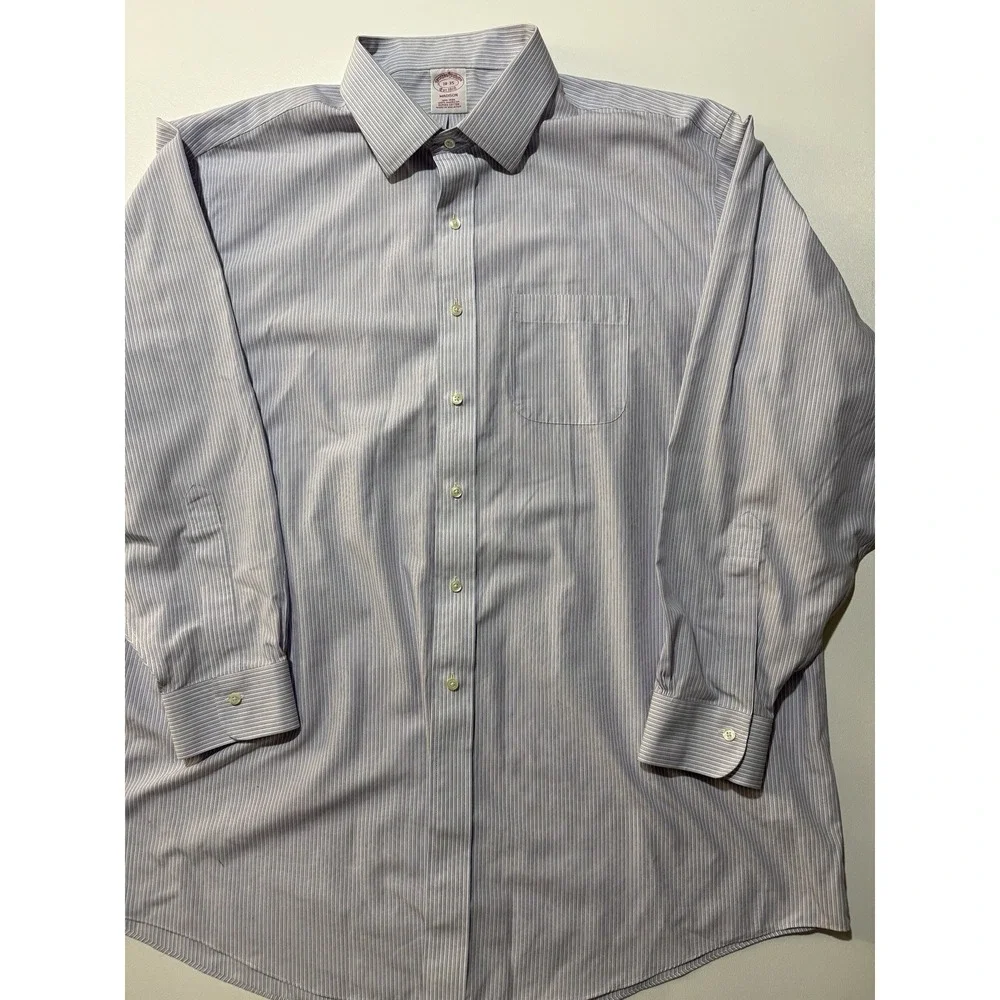 Brooks Brothers Dress Shirt 18 34 - 3 Red Blue Vertical Striped‎ Button Down